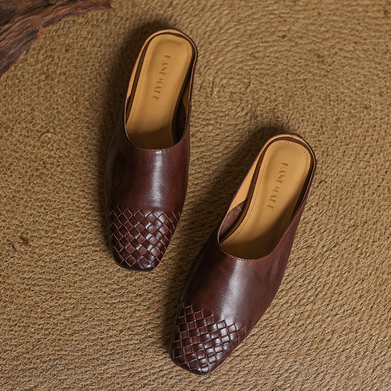 Women's Artisanal Woven Leather Slides - Sheepskin Summer Mules
