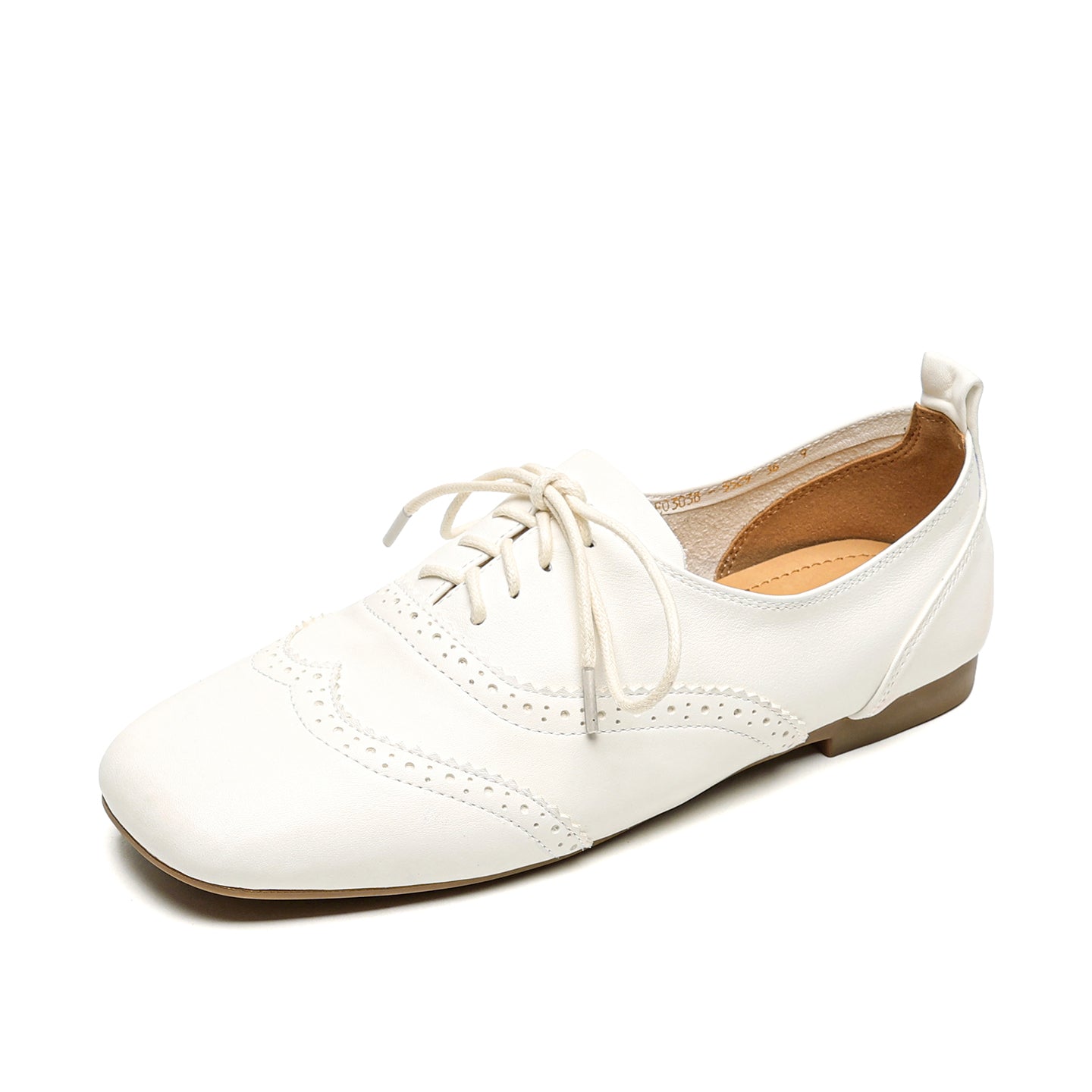 Women's Retro Leather Brogue Shoes Vintage Square Toe Lace-up Oxford Flats