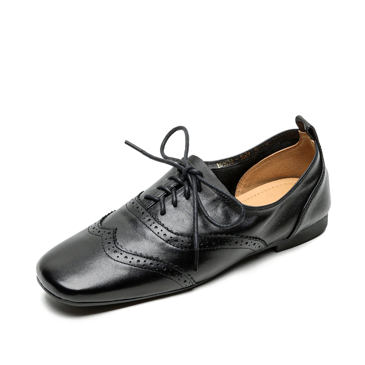 Women's Retro Leather Brogue Shoes Vintage Square Toe Lace-up Oxford Flats