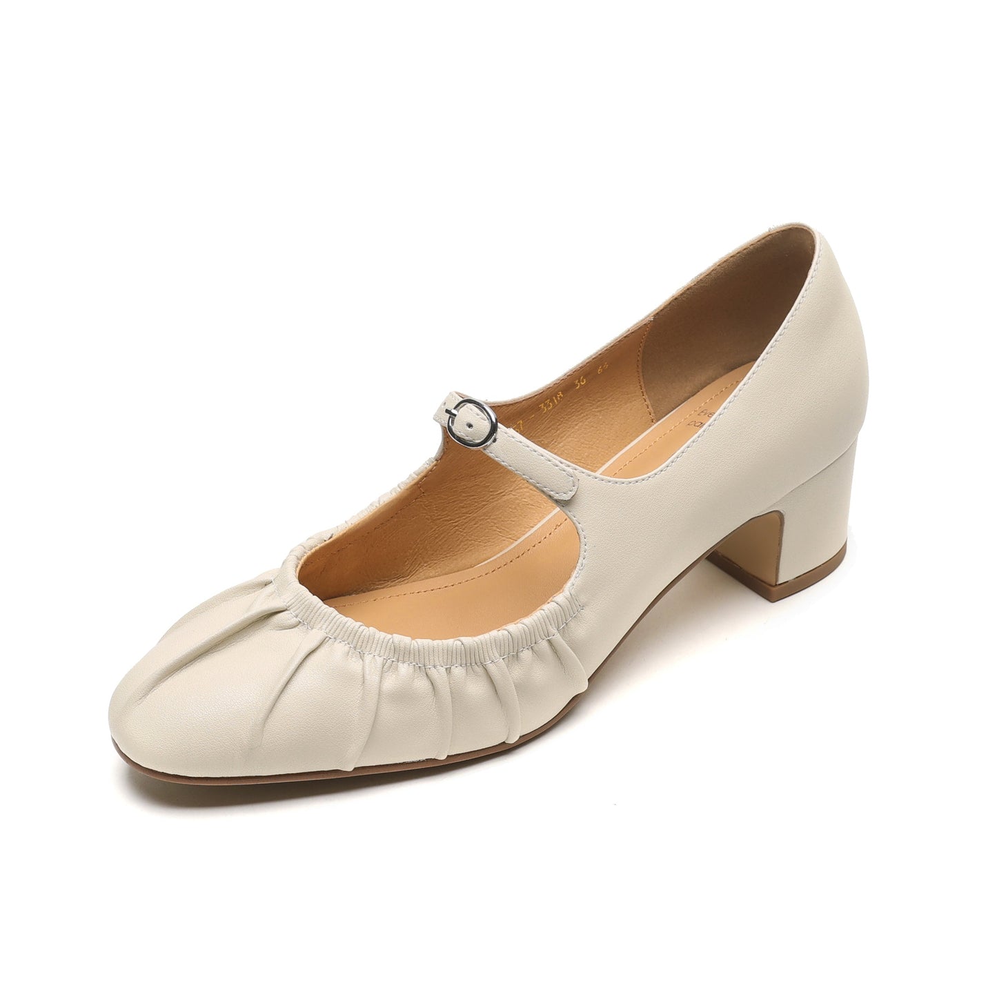 Women's Metallic Cowhide Mary Jane Shoes - Vintage Pleated Round Toe Block Heels