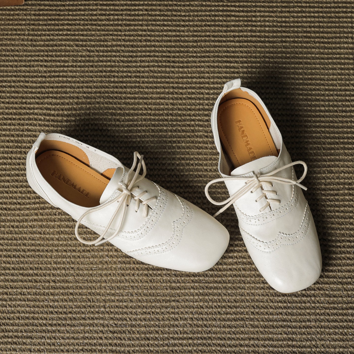 Women's Retro Leather Brogue Shoes Vintage Square Toe Lace-up Oxford Flats