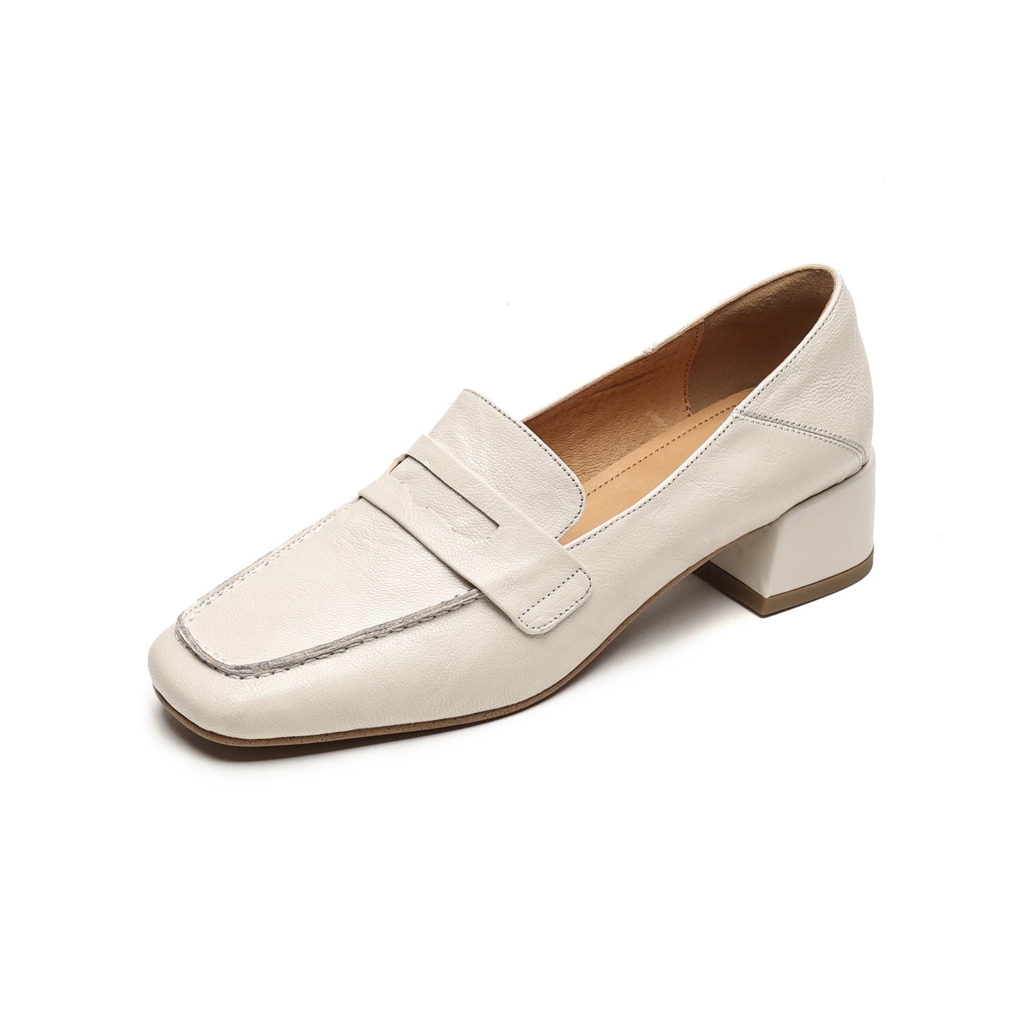 Handmade Sheepskin Loafers - Women's Square Toe Block Heel Slip-Ons Old Money Style