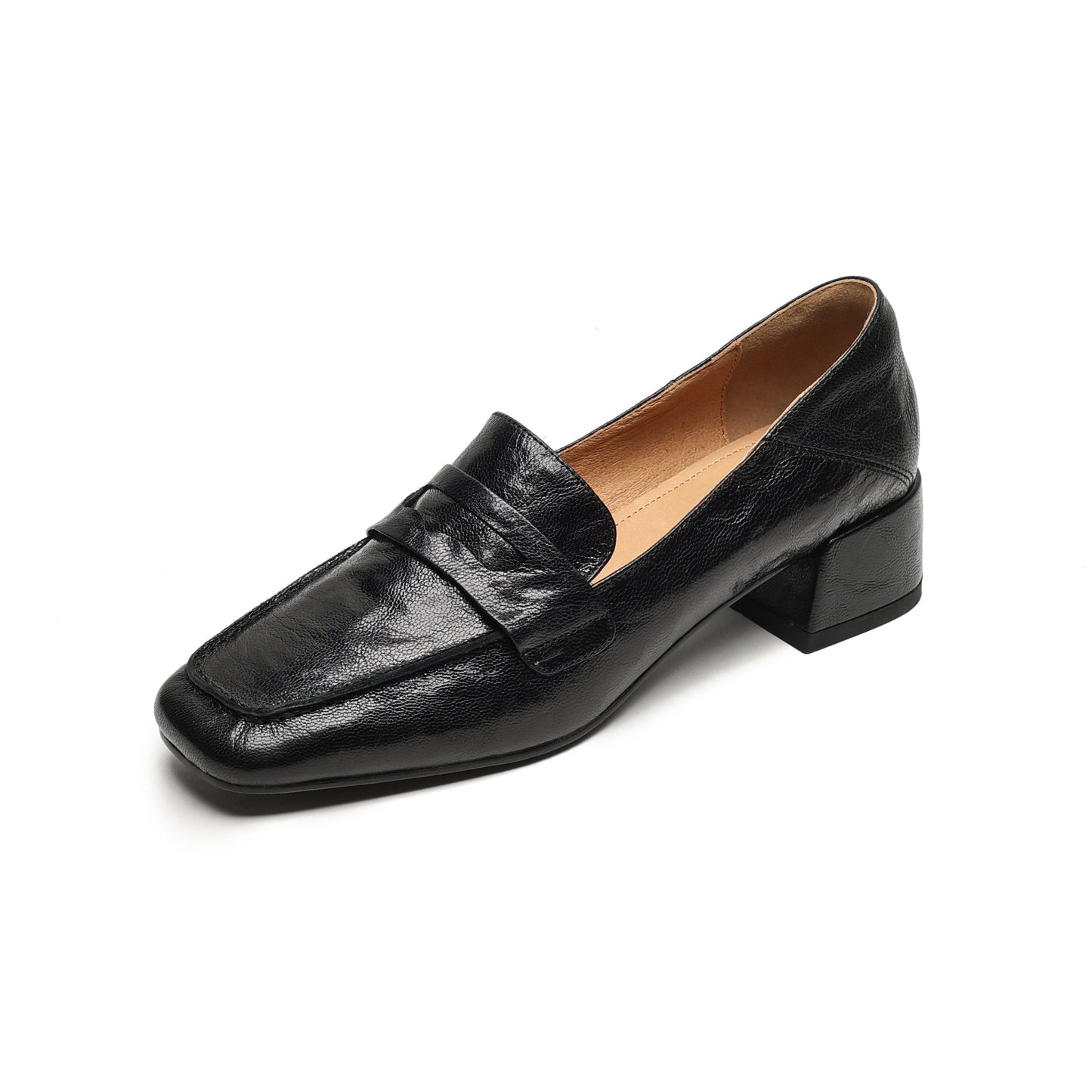 Handmade Sheepskin Loafers - Women's Square Toe Block Heel Slip-Ons Old Money Style