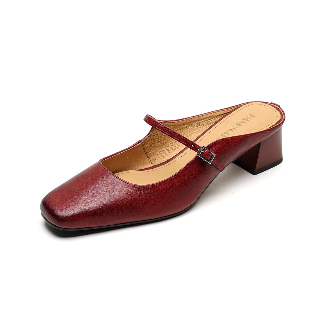 Women's Cowhide Mary Jane Mules - 4.5cm Block Heel - Hand-Burnished Leather