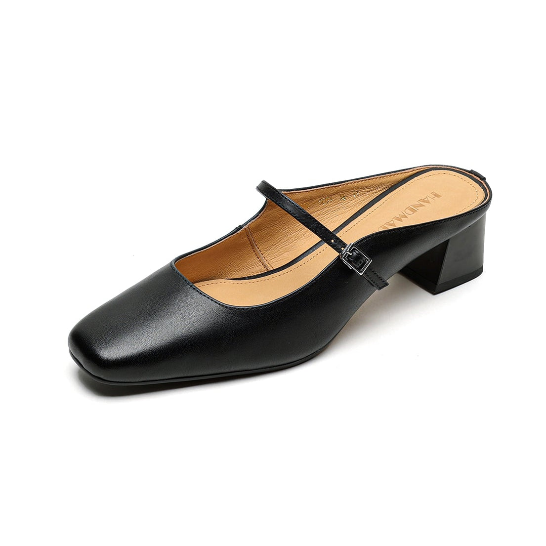 Women's Cowhide Mary Jane Mules - 4.5cm Block Heel - Hand-Burnished Leather