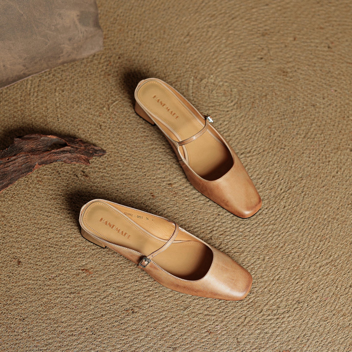 Women's Cowhide Mary Jane Mules - 4.5cm Block Heel - Hand-Burnished Leather