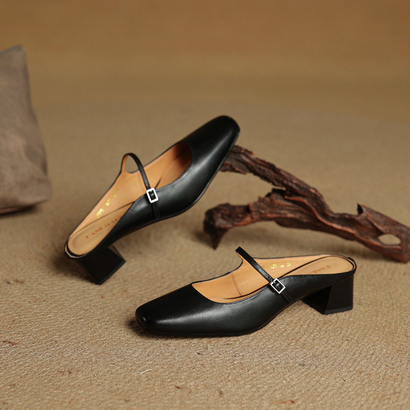Women's Cowhide Mary Jane Mules - 4.5cm Block Heel - Hand-Burnished Leather