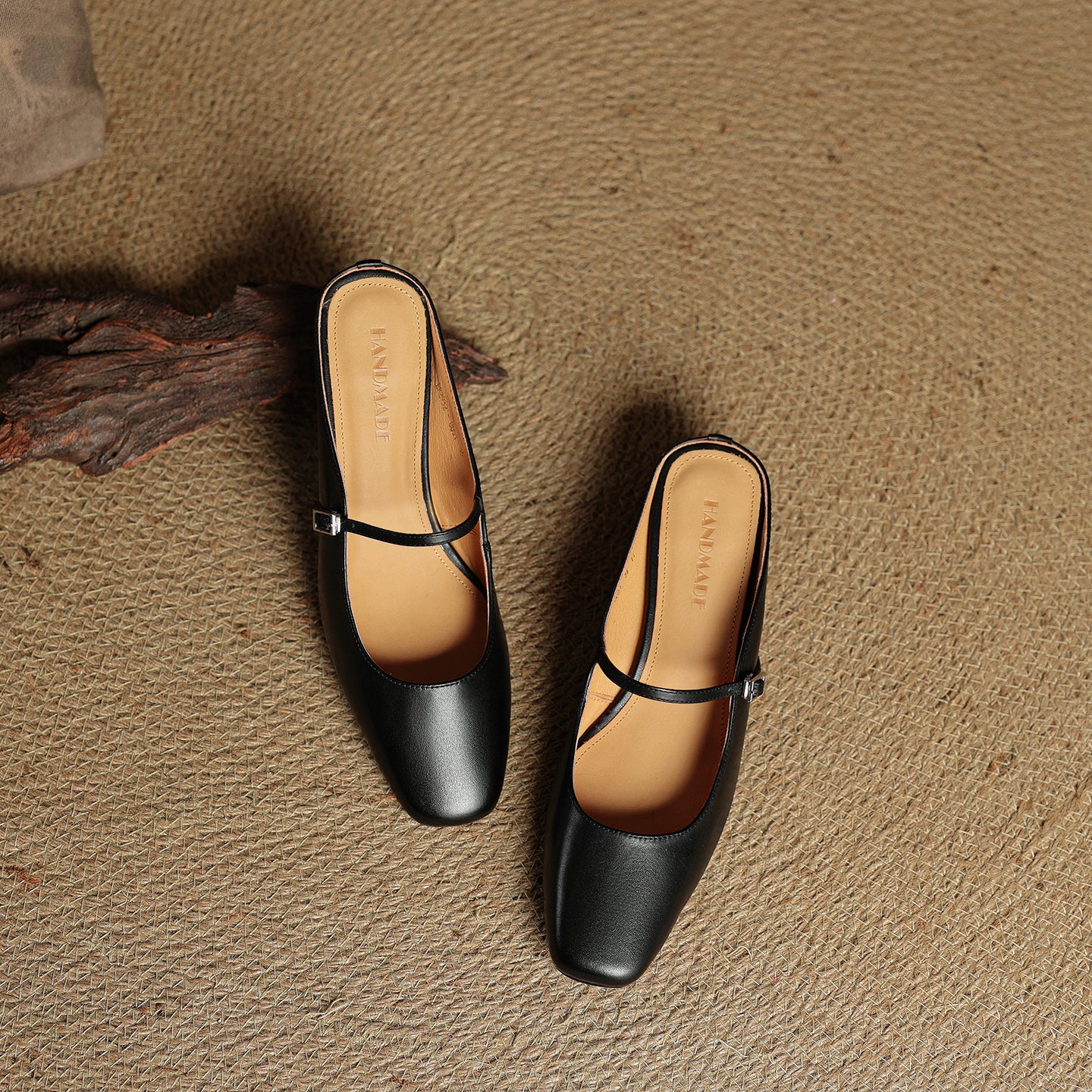 Women's Cowhide Mary Jane Mules - 4.5cm Block Heel - Hand-Burnished Leather
