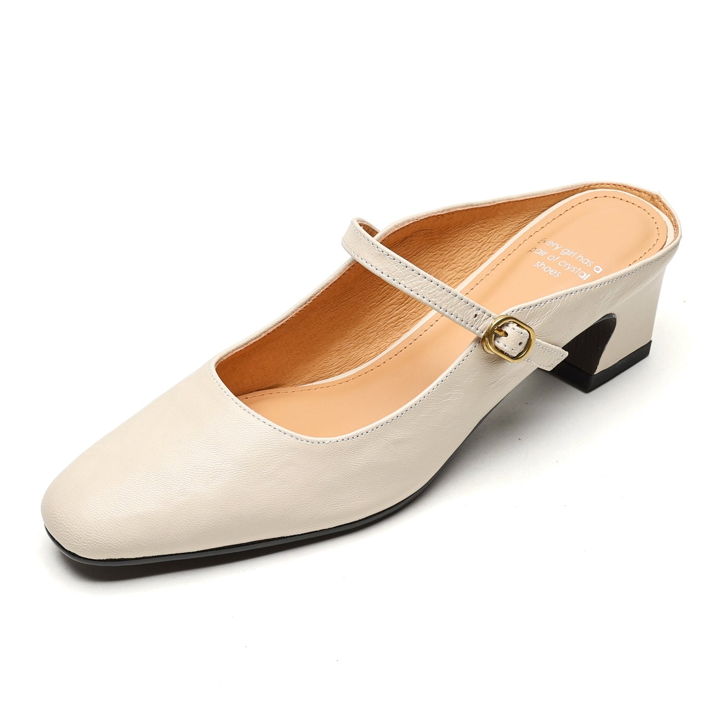 Handmade Sheepskin Mary Jane Mules - Women's Leather Block Heel Closed Toe Slides
