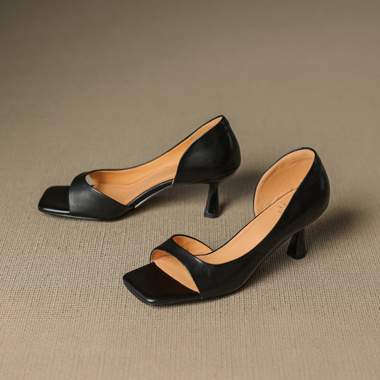 Handmade Genuine Leather d'Orsay Sandals - Women's Office Dress Shoes Kitten Heel