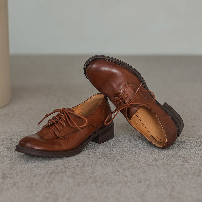 Women's Genuine Leather Casual Shoes Spring Fall Dress Lace-up Derby Oxfog