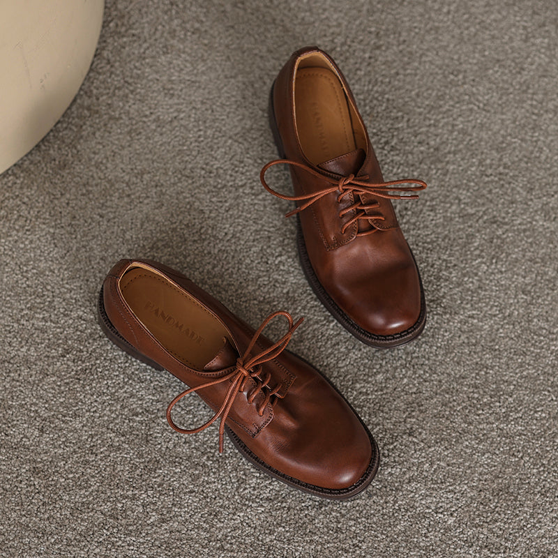 Women's Genuine Leather Casual Shoes Spring Fall Dress Lace-up Derby Oxfog