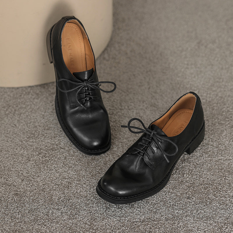 Women's Genuine Leather Casual Shoes Spring Fall Dress Lace-up Derby Oxfog