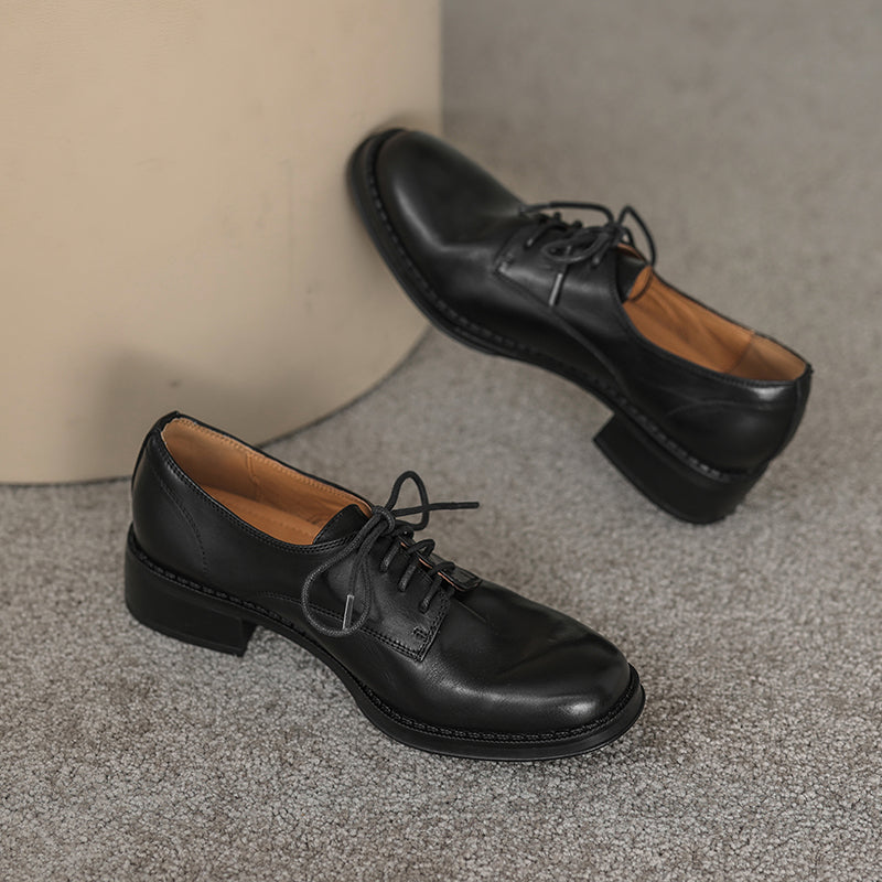 Women's Genuine Leather Casual Shoes Spring Fall Dress Lace-up Derby Oxfog