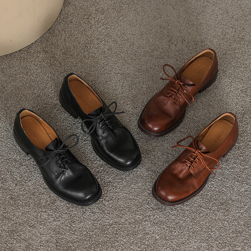 Women's Genuine Leather Casual Shoes Spring Fall Dress Lace-up Derby Oxfog