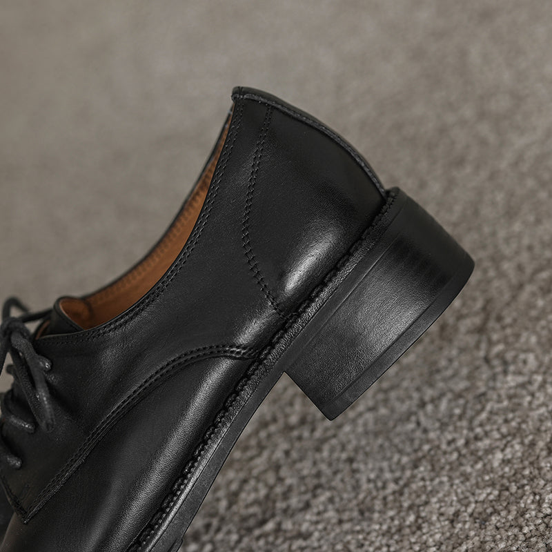 Women's Genuine Leather Casual Shoes Spring Fall Dress Lace-up Derby Oxfog