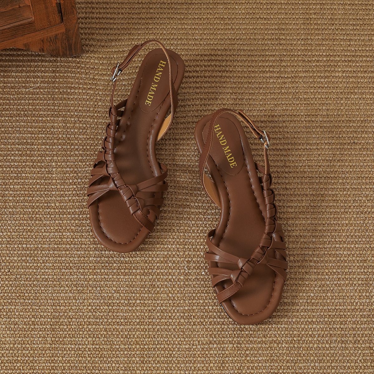 Women's Woven Genuine Leather Slingback Sandals Mid Block Heel Dress Shoes