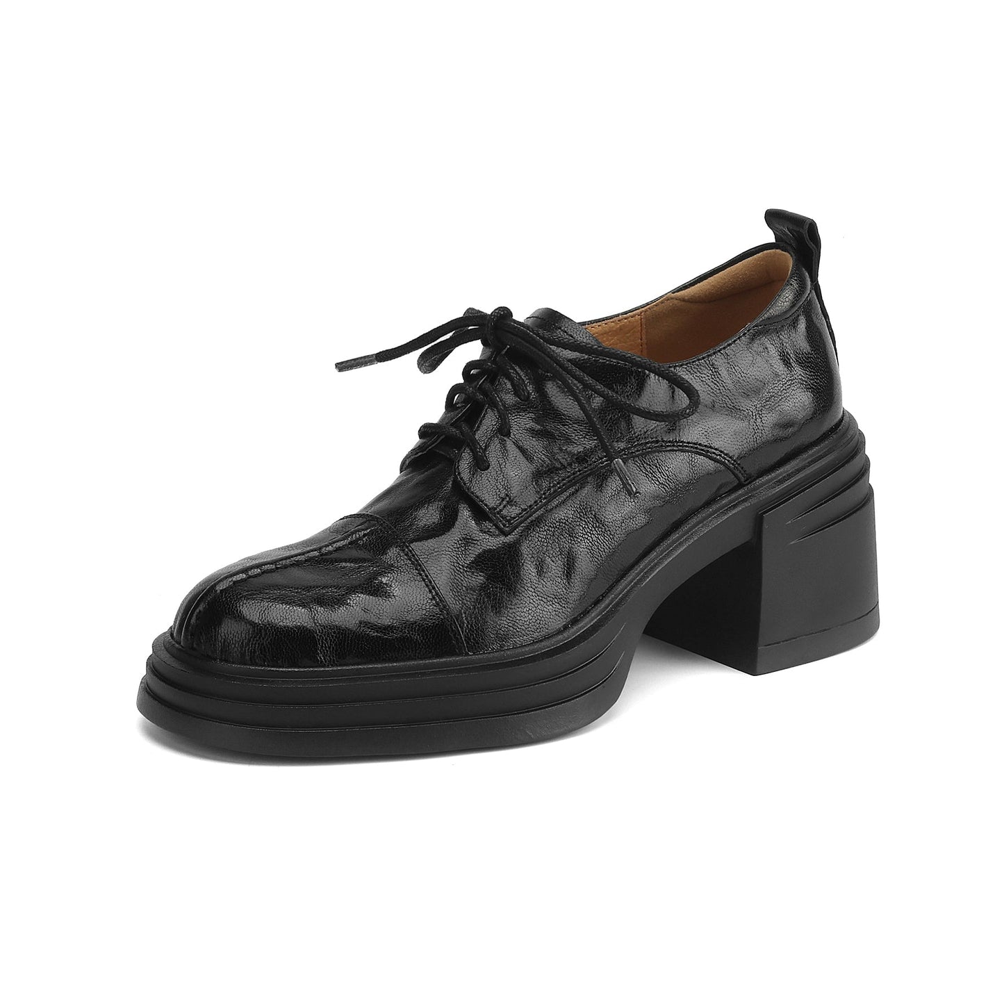 Women's Retro Leather Oxford Shoes Vintage Round Toe Platform Chunky High Heels