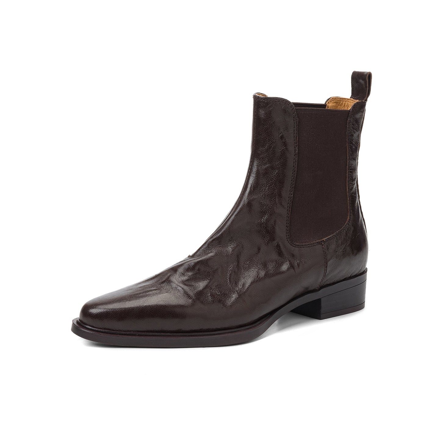 Women's Wrinkled Leather Chelsea Boots Pointed Toe Soft Sheepskin Elastic Slip-on Ankle Booties
