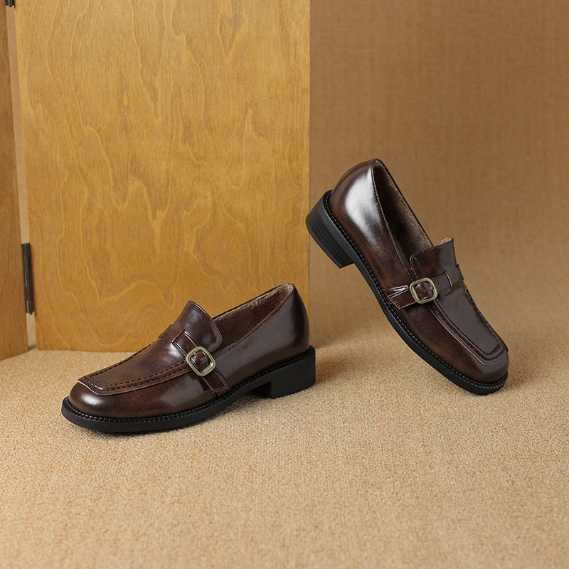 Women's Handmade Vintage Buckle Loafers