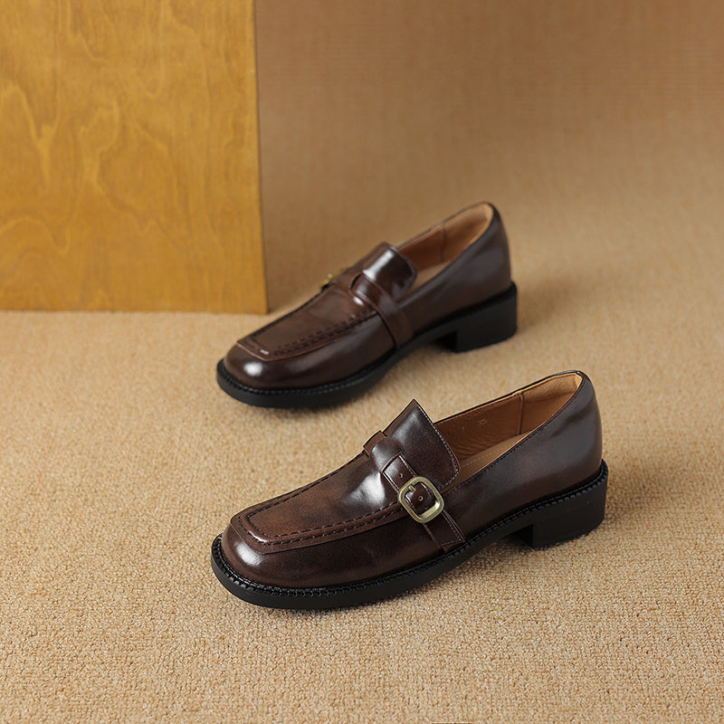 Women's Handmade Vintage Buckle Loafers