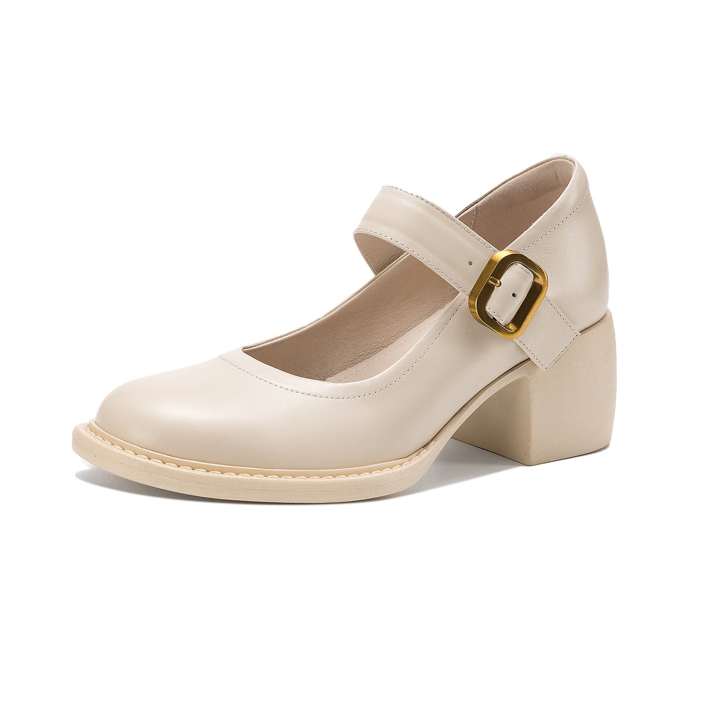 Women's Vintage 1960s Style Strap Pumps - Leather Elegant Round Toe Block Heels