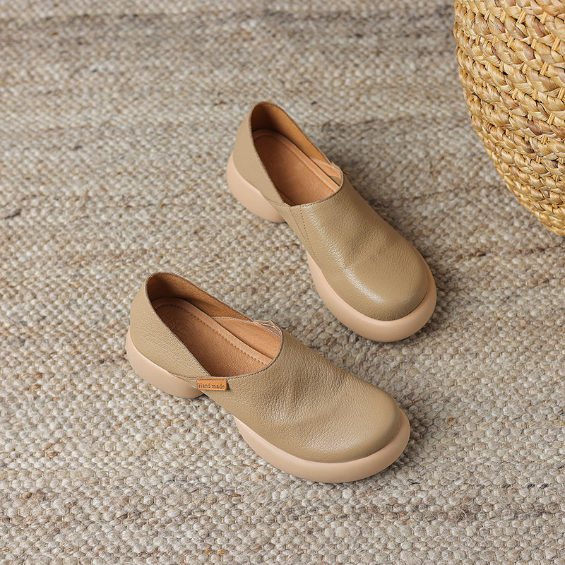 Handmade Soft Leather Slip-On Shoes for Women – Platform Casual Design