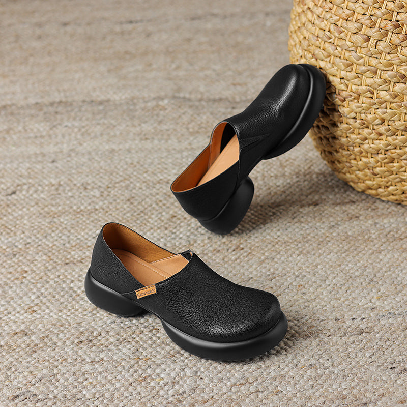Handmade Soft Leather Slip-On Shoes for Women – Platform Casual Design