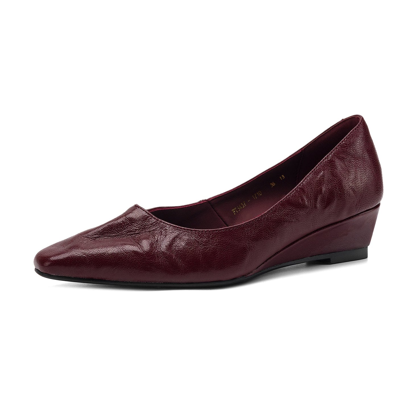 Women's Soft Sheepskin Low Wedge Pumps Square Toe Slip-on Comfort Dress Shoes