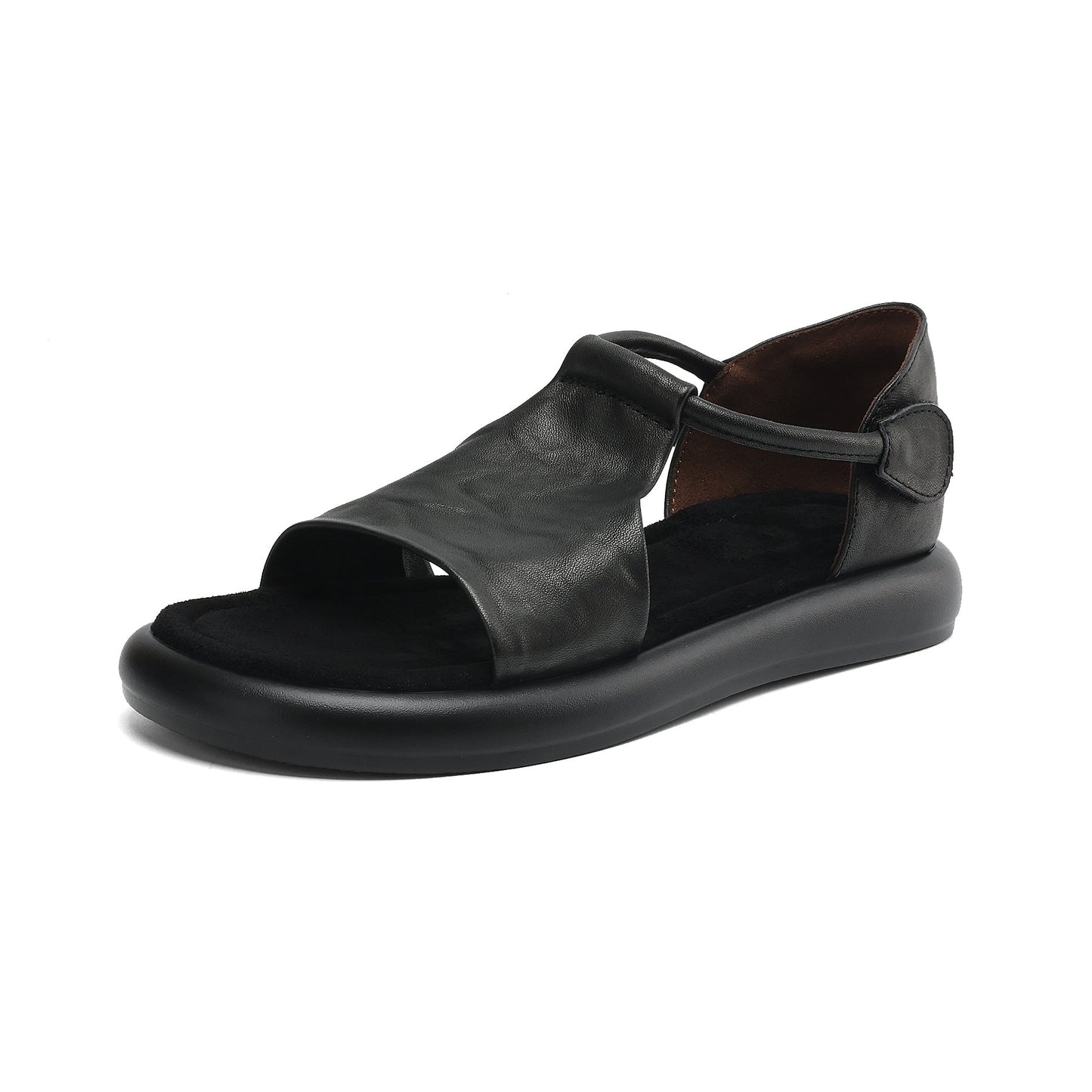 Open-toe Artisanal Washed Leather Summer Sandals - Ultra-Soft Sheepskin Velcro Straps - Retro Comfort Shoes