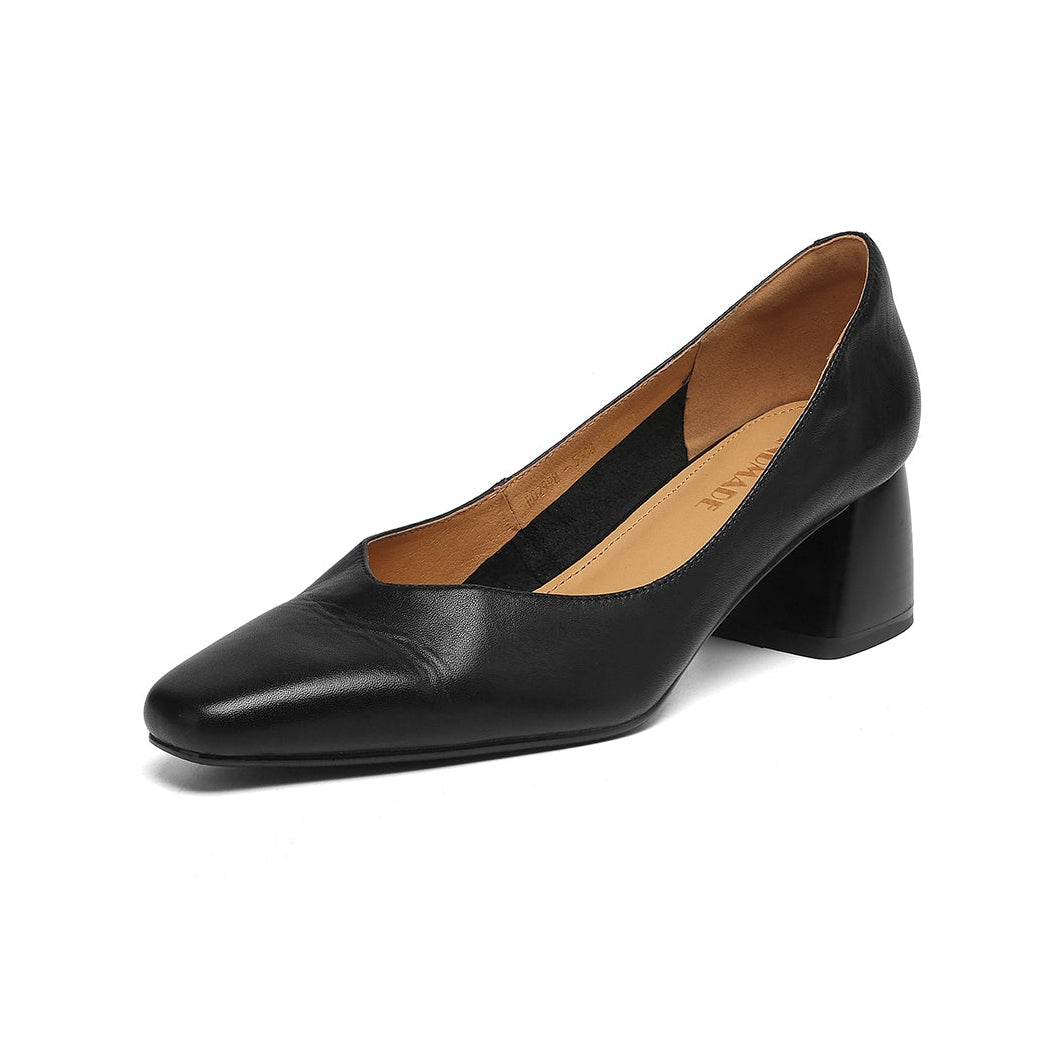 Modern Square-Toe Leather Heels - Hand-Burnished Office Pumps - Luxurious Sheepskin Cushioned Insole
