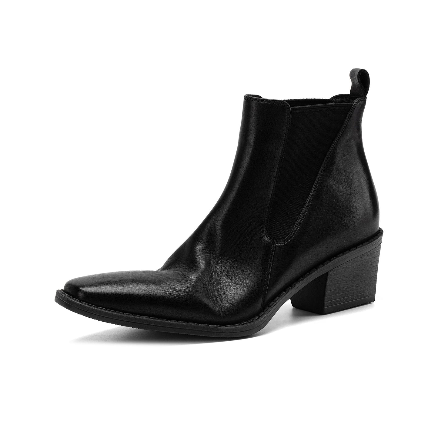Women's Retro Cowhide Chelsea Boots Vintage Square Toe Slip-on Block High Heel Booties