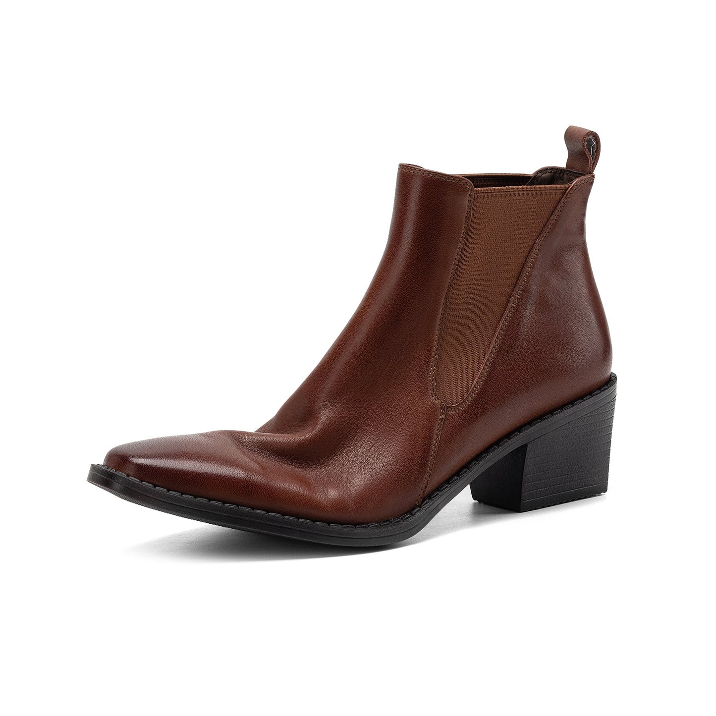 Women's Retro Cowhide Chelsea Boots Vintage Square Toe Slip-on Block High Heel Booties