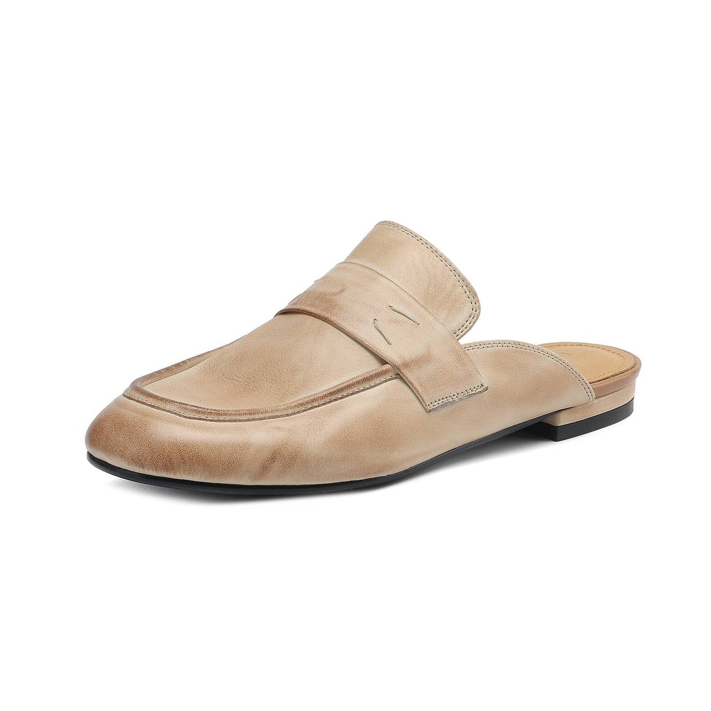 Women's Leather Loafer Mules Handcrafted Summer Classic Round Toe Comfort Flats