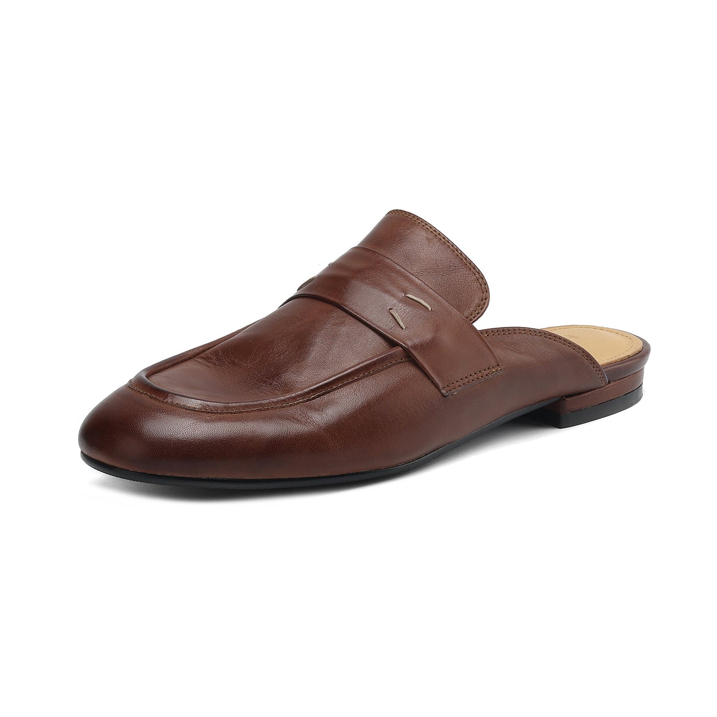 Women's Leather Loafer Mules Handcrafted Summer Classic Round Toe Comfort Flats