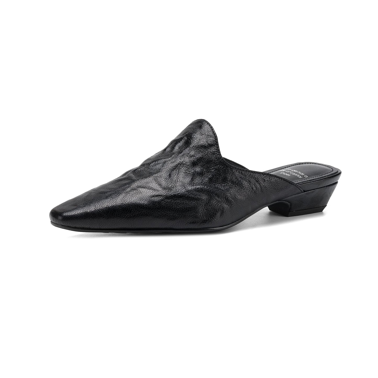 Women's Pointed Toe Ruched Leather Mules Vintage Low Kitten Heel Slip-on Slides