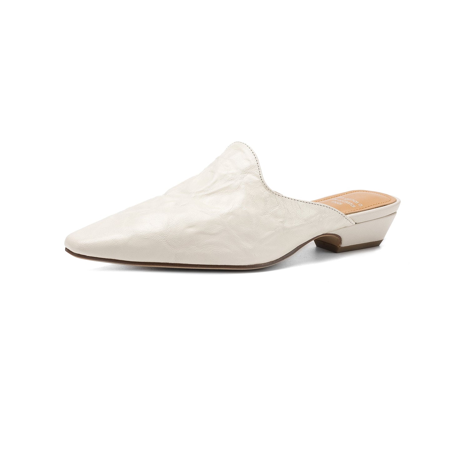 Women's Pointed Toe Ruched Leather Mules Vintage Low Kitten Heel Slip-on Slides