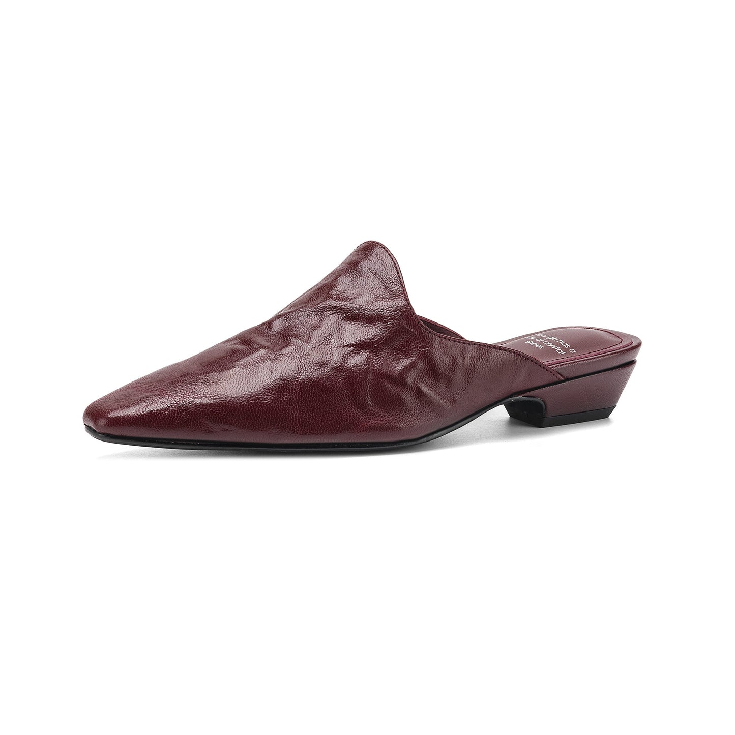 Women's Pointed Toe Ruched Leather Mules Vintage Low Kitten Heel Slip-on Slides