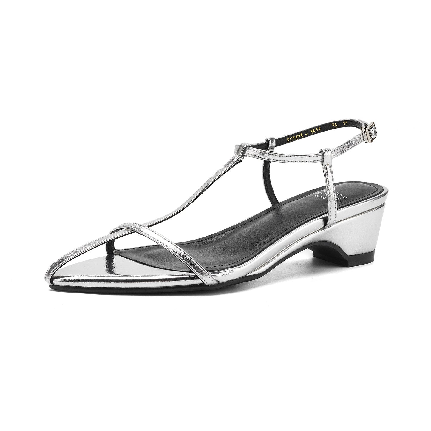 Women's Pointed Toe Strappy Sandals Vintage Kitten Heel T-Strap Buckle Shoes