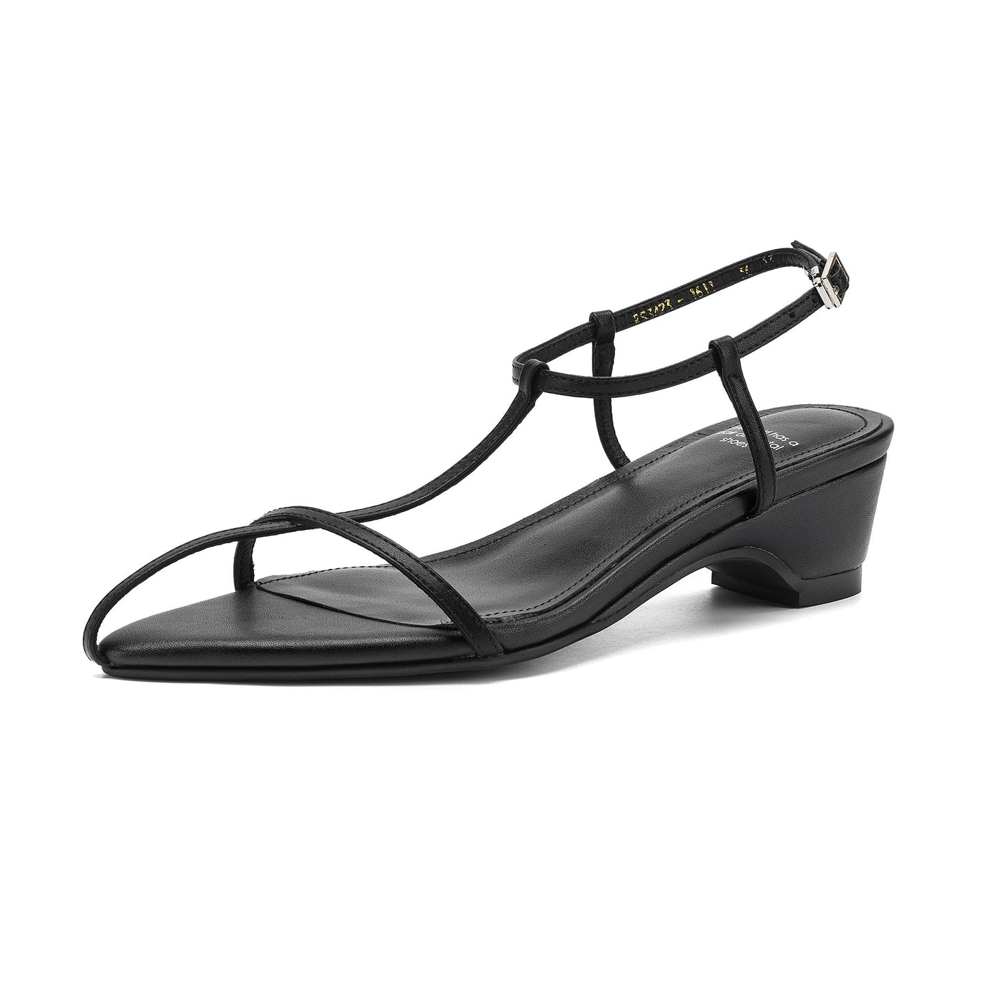 Women's Pointed Toe Strappy Sandals Vintage Kitten Heel T-Strap Buckle Shoes