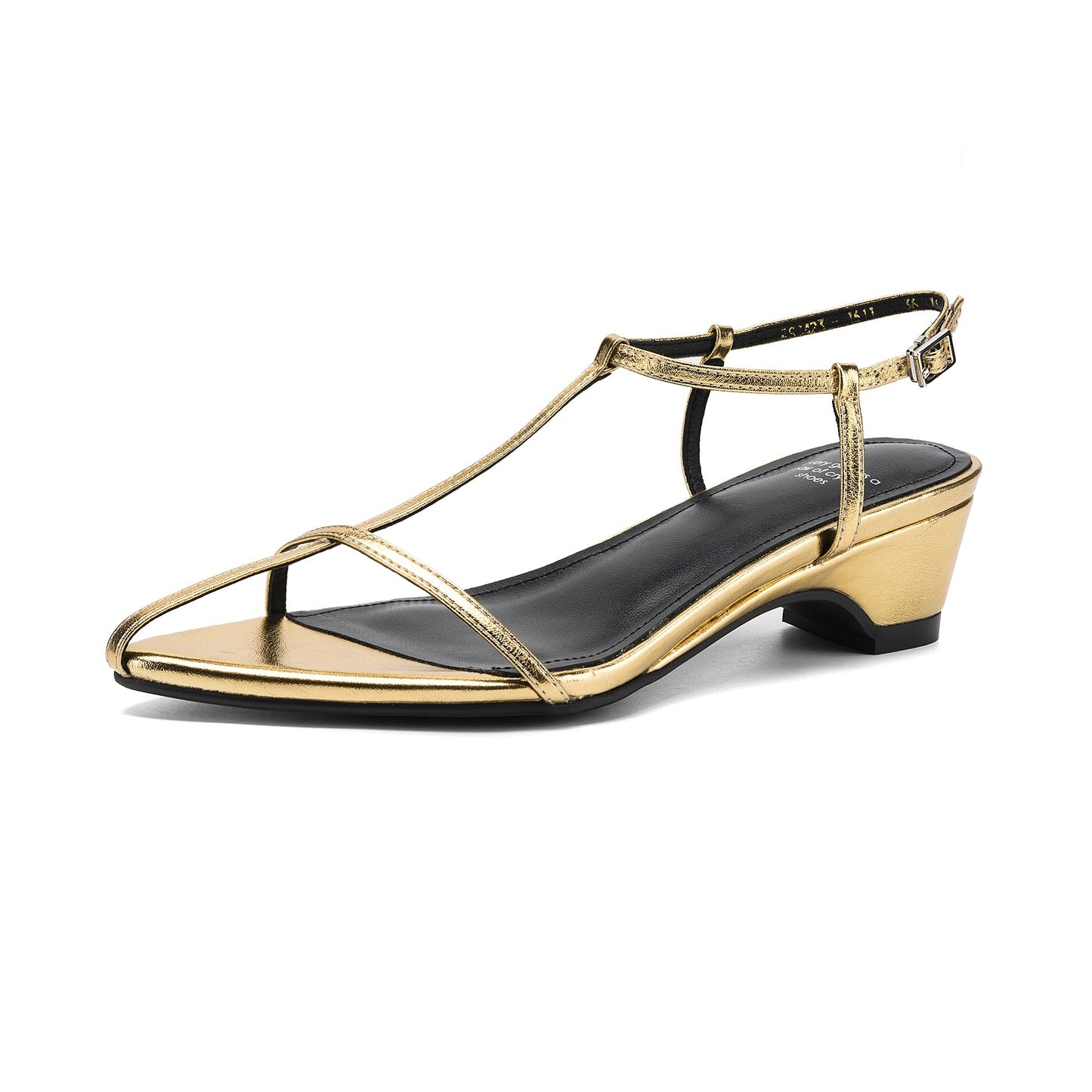 Women's Pointed Toe Strappy Sandals Vintage Kitten Heel T-Strap Buckle Shoes