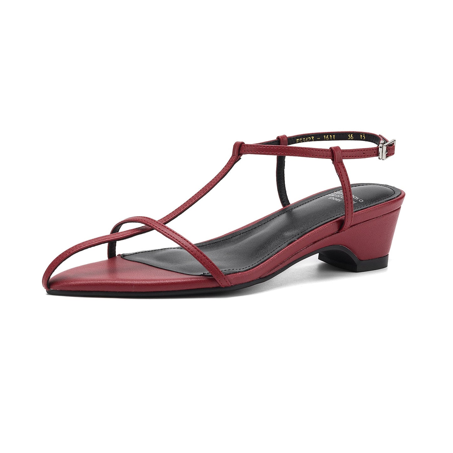 Women's Pointed Toe Strappy Sandals Vintage Kitten Heel T-Strap Buckle Shoes