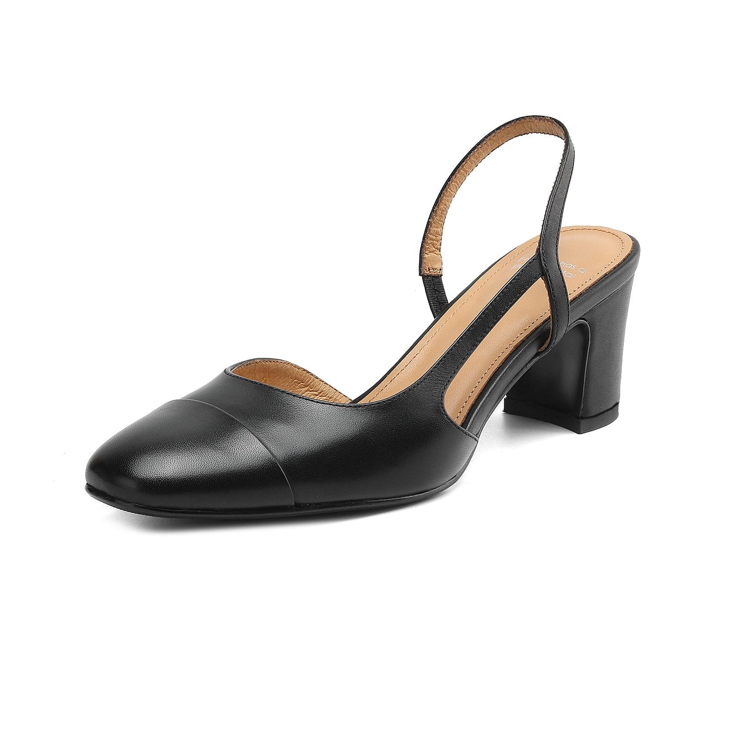 Women's Minimalist Genuine Leather Block Heels - Sophisticated Side-Cutout Slingbacks
