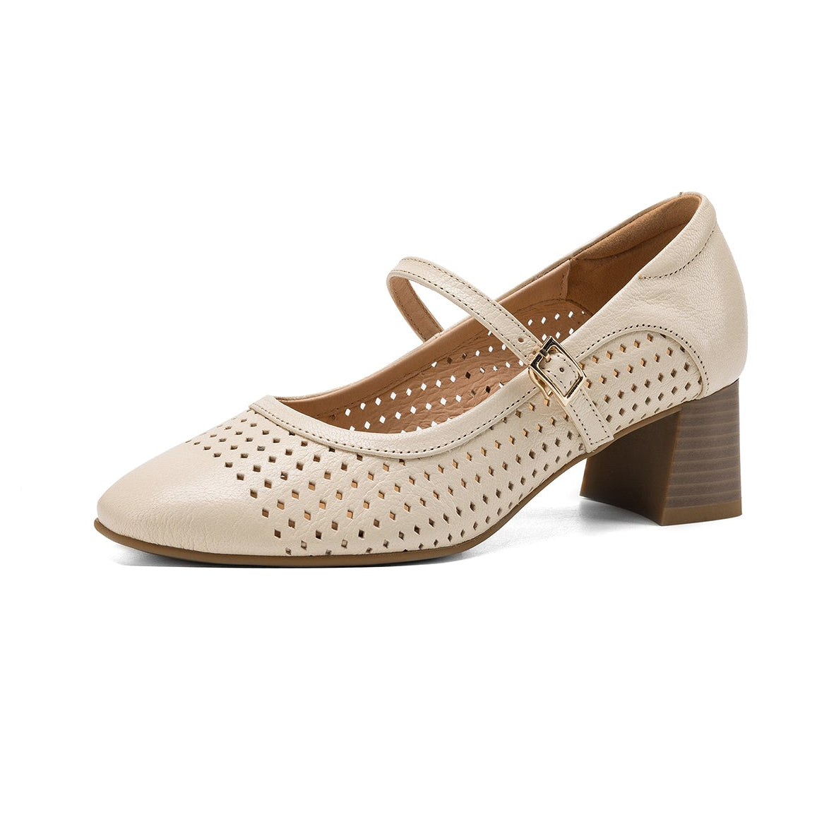 Breathable Leather Heels - Soft Sheepskin Mary Janes - Stable Mid-Heel Summer Shoes