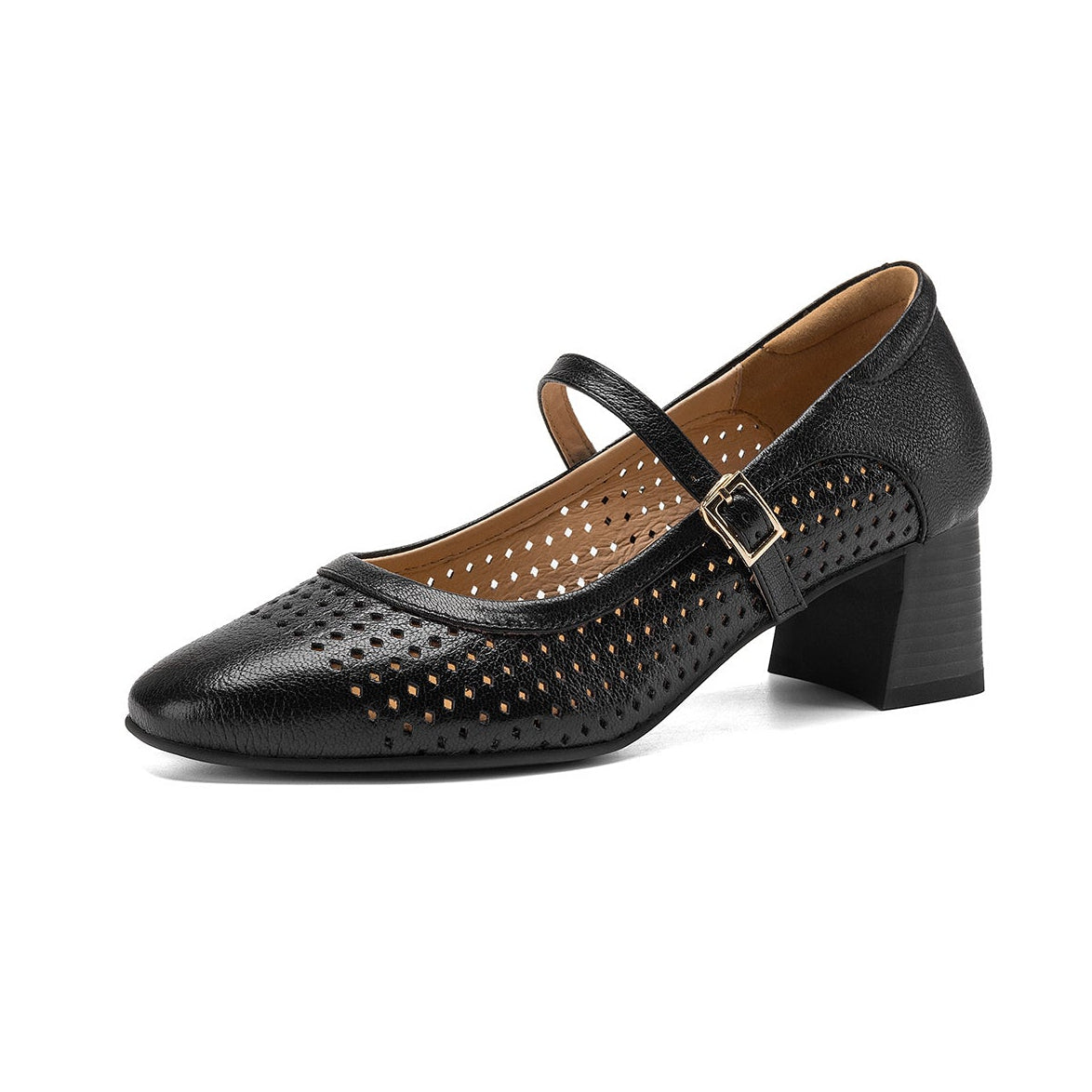 Breathable Leather Heels - Soft Sheepskin Mary Janes - Stable Mid-Heel Summer Shoes