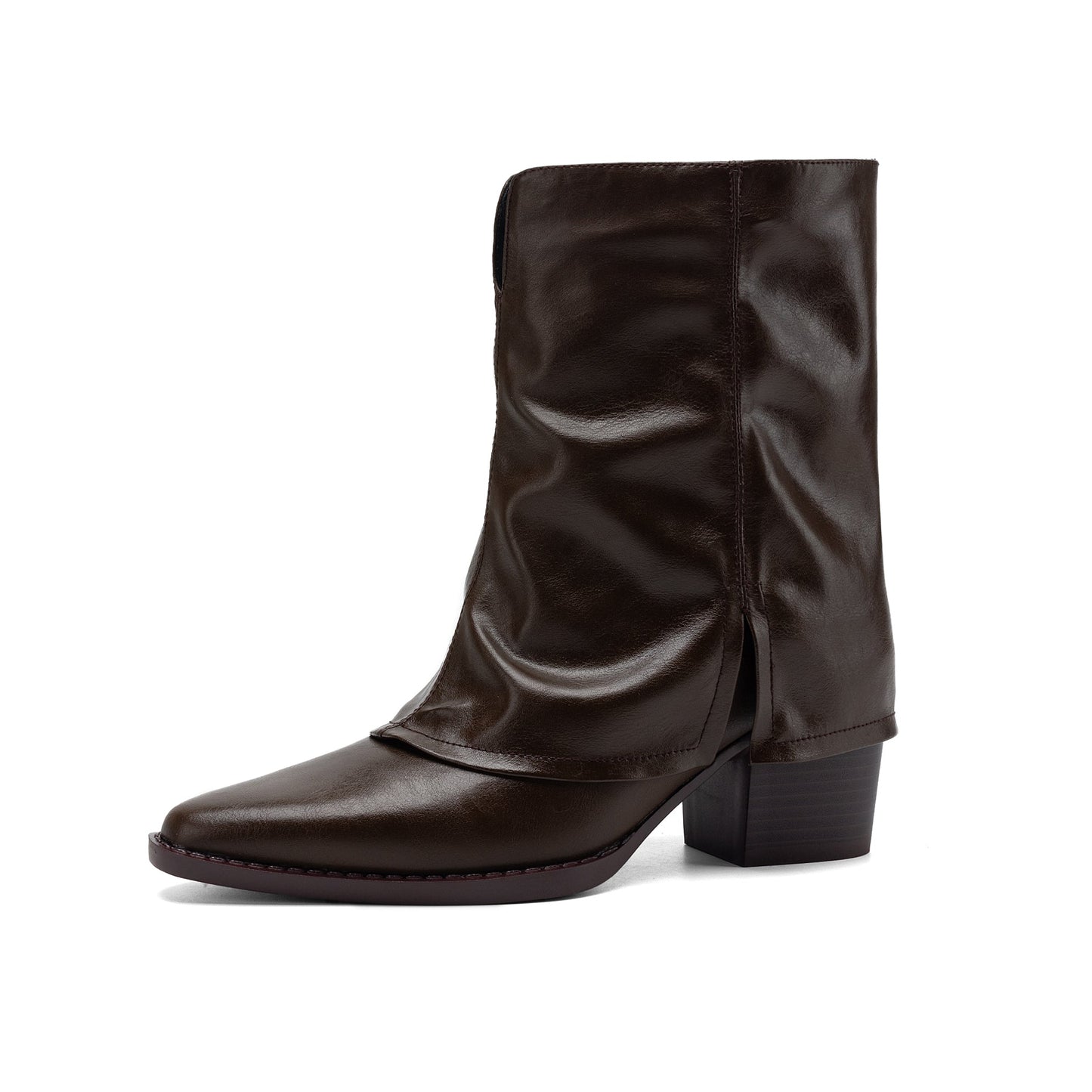 Women‘s Retro Cowhide Ankle Boots Vintage Square Toe Slouchy Slip-on Block High Heel Booties