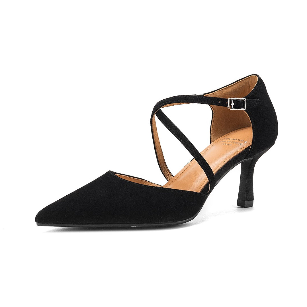 Women's Sheepskin Suede Pointed-Toe Pumps Stiletto Heel - Criss-cross Straps