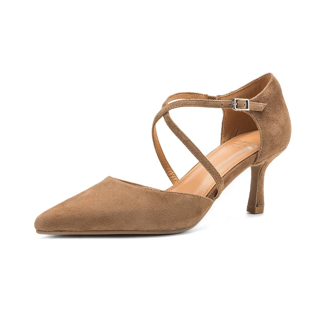 Women's Sheepskin Suede Pointed-Toe Pumps Stiletto Heel - Criss-cross Straps