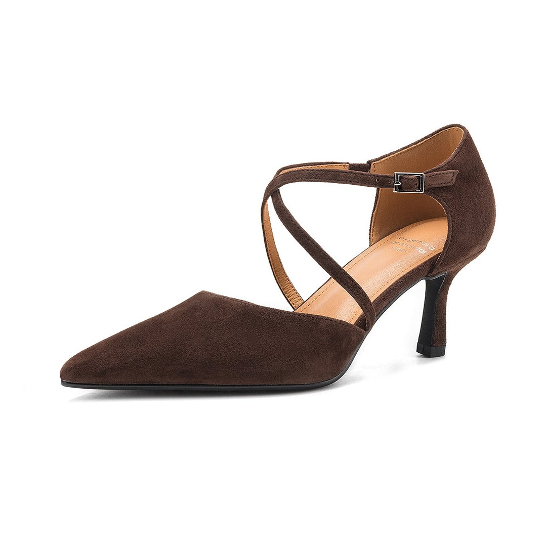 Women's Sheepskin Suede Pointed-Toe Pumps Stiletto Heel - Criss-cross Straps