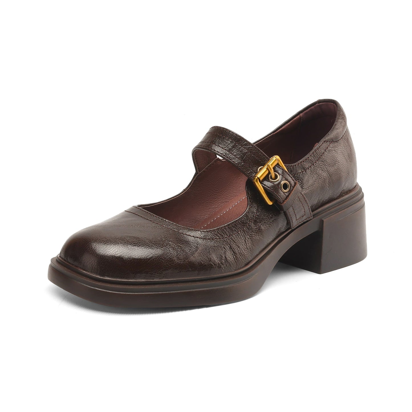 Women's Sheepskin Mary Janes - 5.0cm Chunky Block Heel - Round Toe Platform Heels